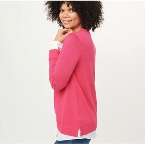 Isaac Mizrahi Live Pink Sweater with Layered Cuff and Hem Pink Size Large